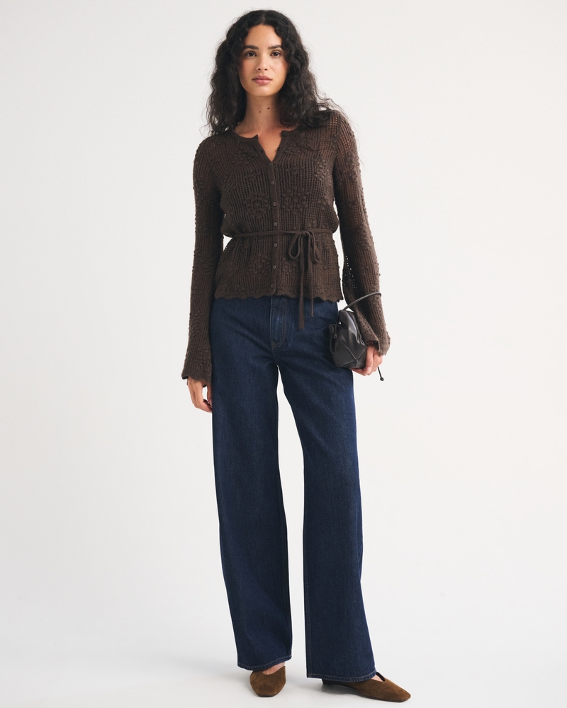Tie-Waist Bobble-Stitch Cardigan