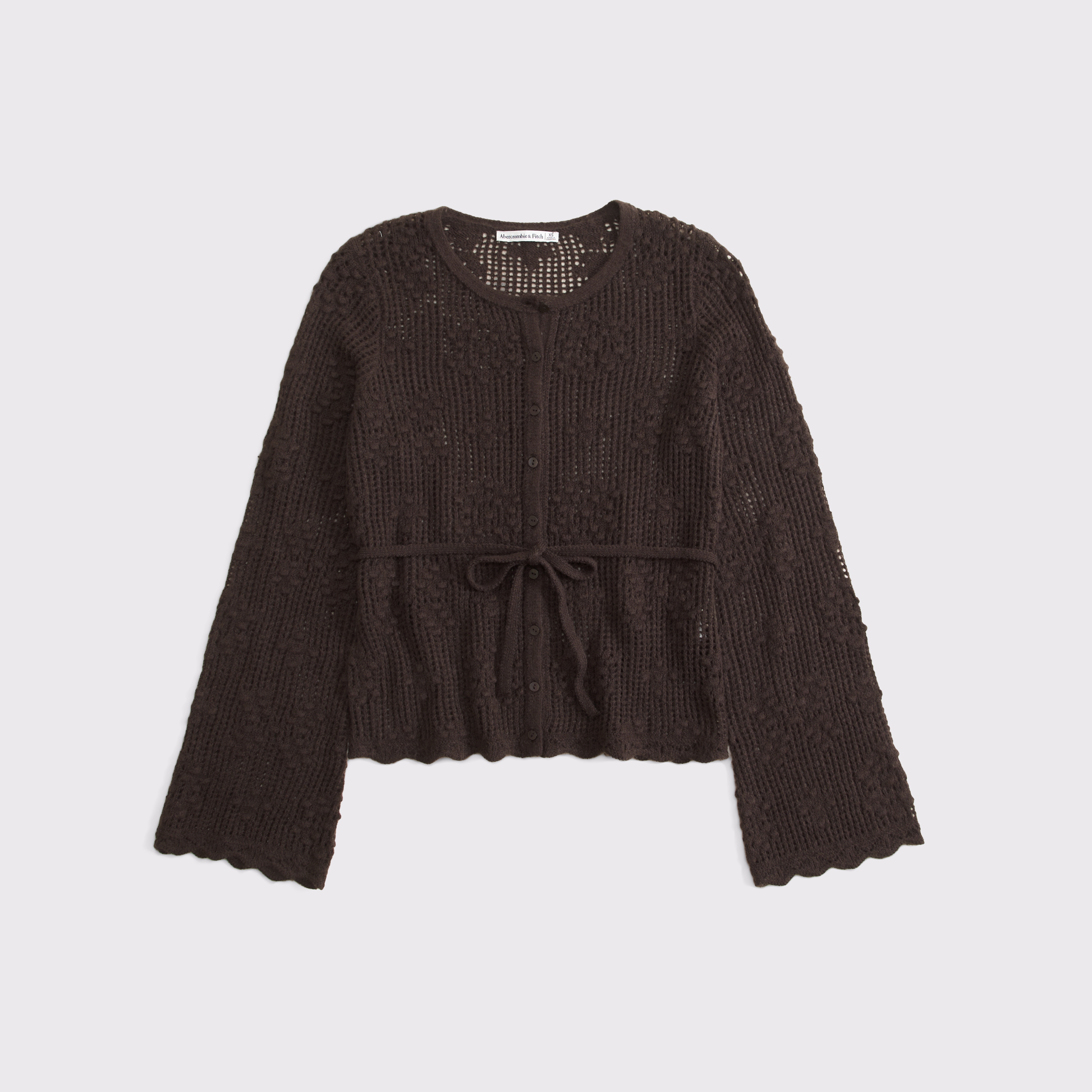 Женский кардиган Abercrombie & Fitch Tie-Waist Bobble-Stitch, цвет: Тёмный кофейный — фото 1