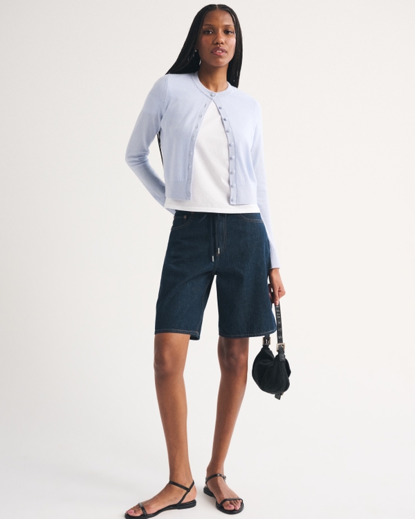 100% Cashmere Shrunken Cardigan, Blue view 2