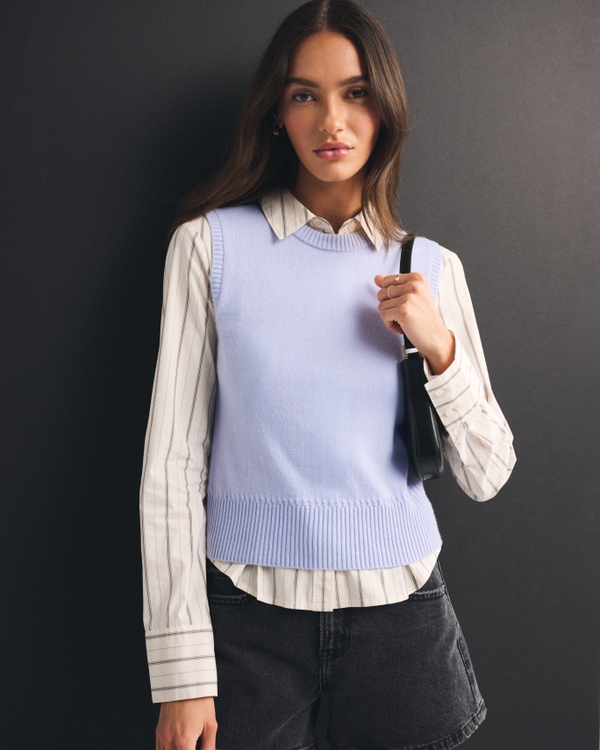 100% Cashmere Sweater Shell, Light Blue view 1