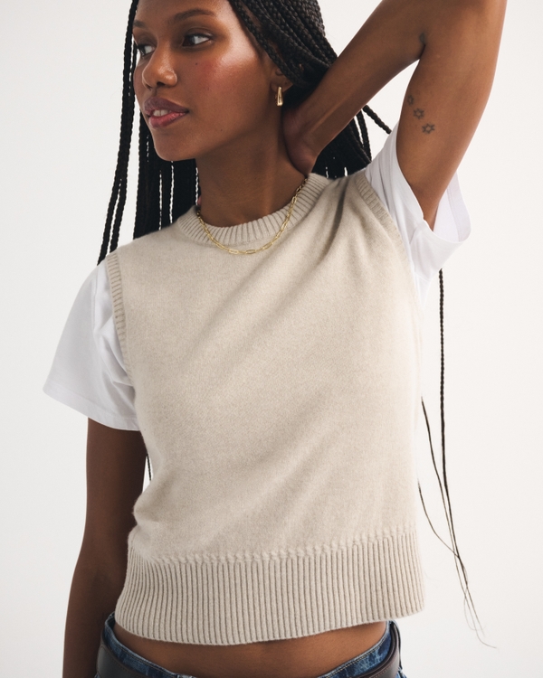 100% Cashmere Sweater Shell, Light Brown view 1