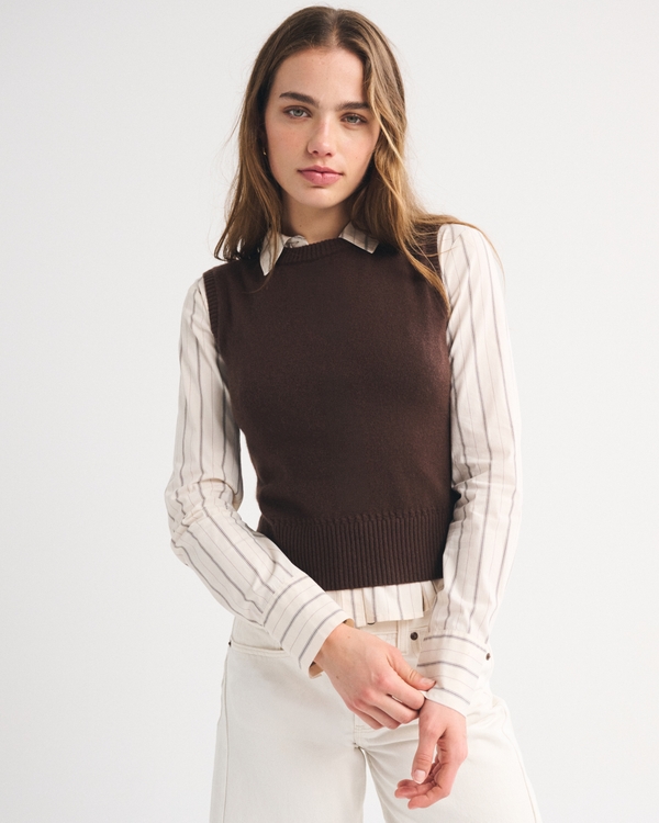 100% Cashmere Sweater Shell, Brown view 1