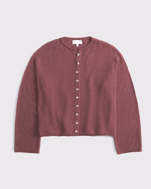 Merino Wool-Blend Roll Neck Cardigan, Cool Blush view 1