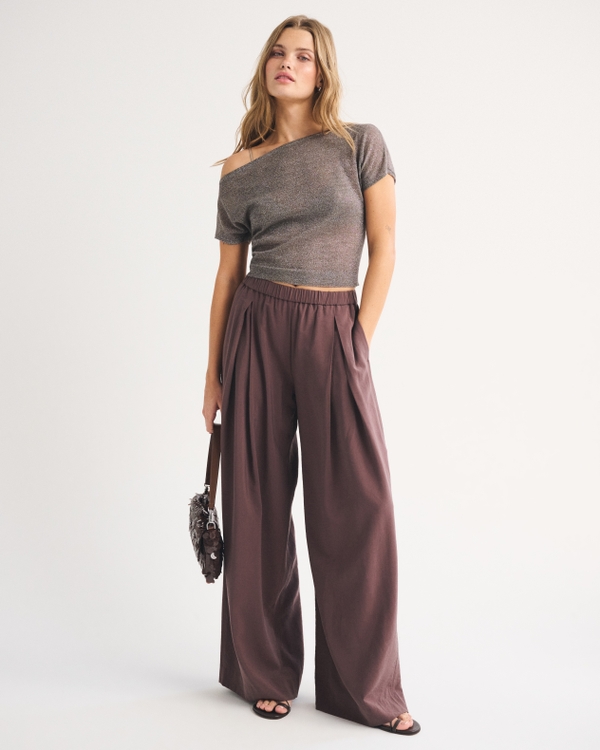 Off-The-Shoulder Shine Sweater Top, Brown Shimmer view 2
