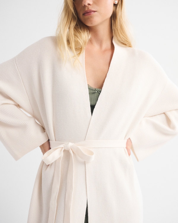Wool-Blend Lounge Cardigan, Cream view 2