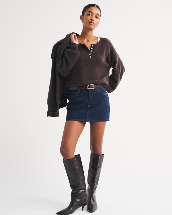 Merino Wool-Blend Henley Sweater, Dark Coffee view 2