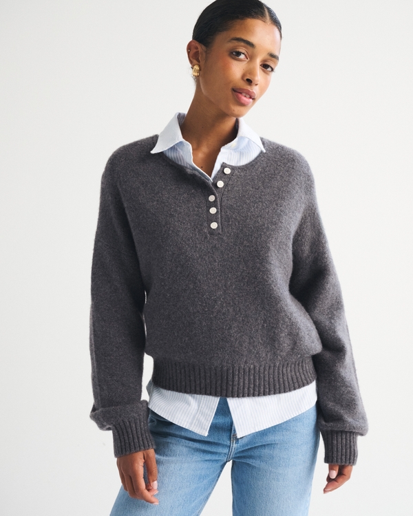 Merino Wool-Blend Henley Sweater