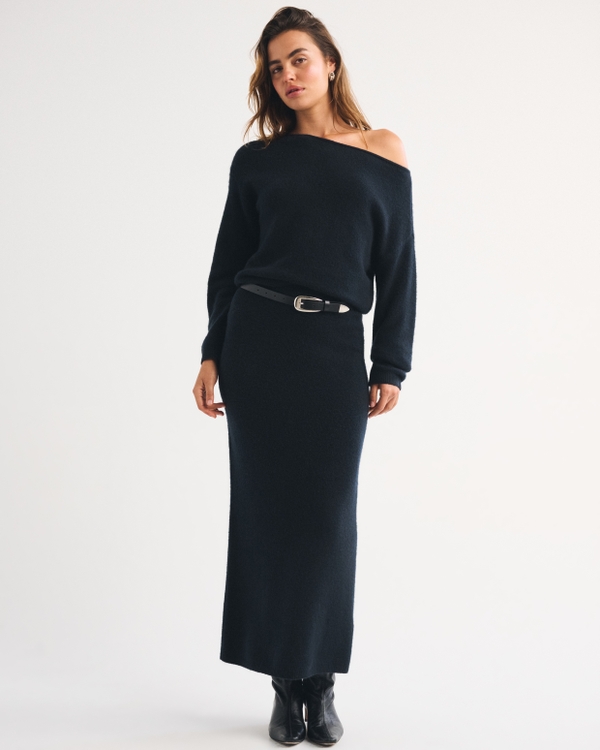 Merino Wool-Blend Slash Sweater, Black view 2