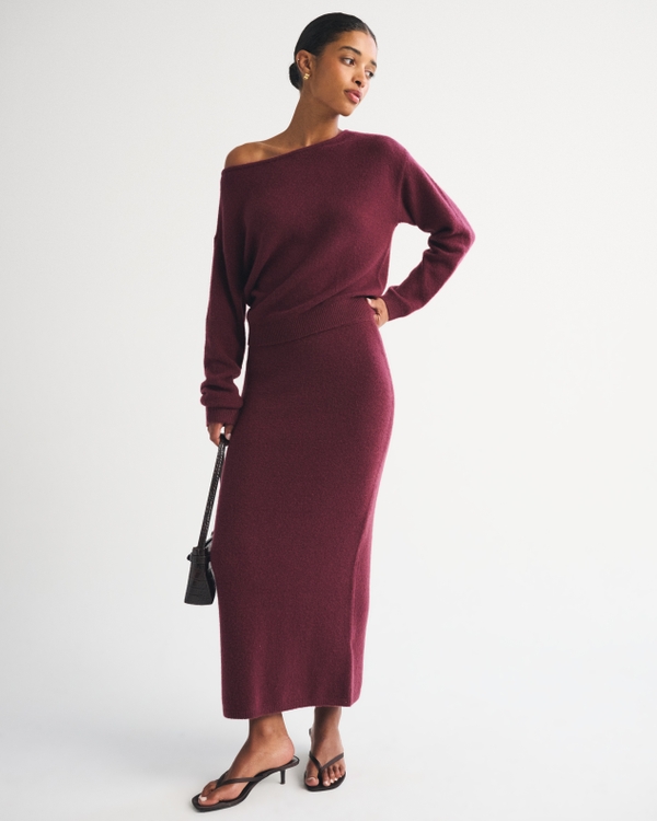 Merino Wool-Blend Slash Sweater, Red Wine view 2