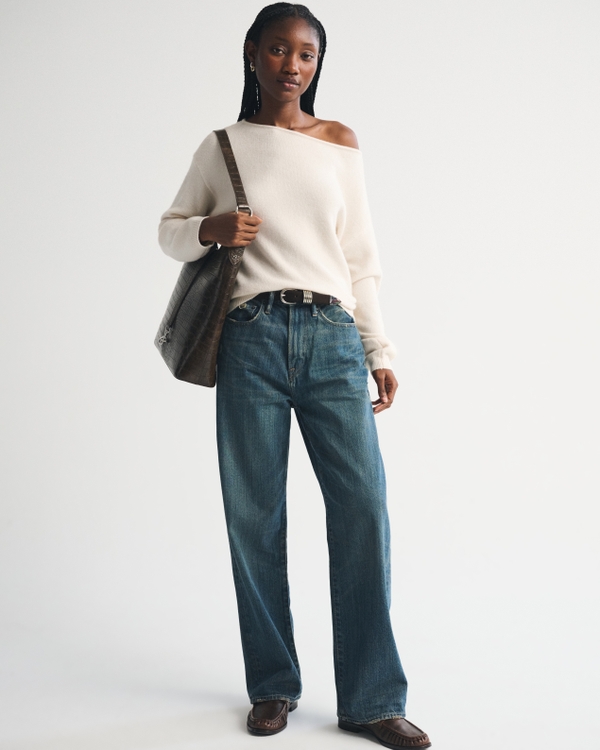 Merino Wool-Blend Slash Sweater, Warm Beige view 2