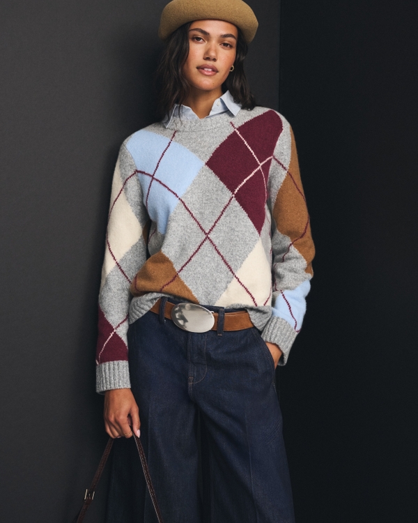 A&F Madeline Crew Sweater, Gray Pattern view 2
