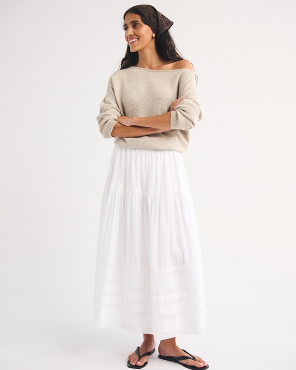 Merino Wool-Blend Slash Sweater, Tan view 2