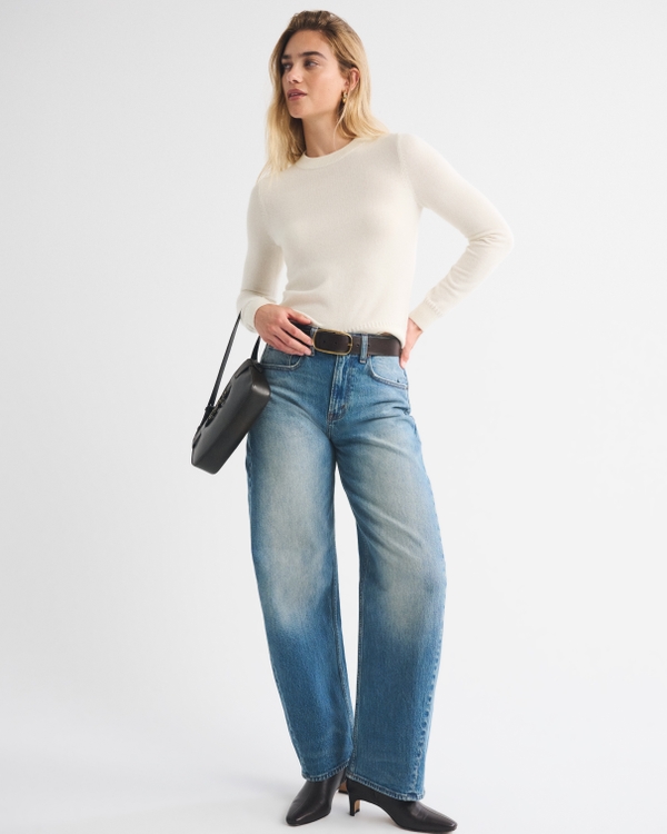 100% Cashmere Crew Sweater, Cream view 2