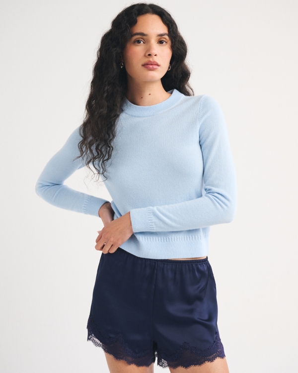 100% Cashmere Sweater, Light Blue view 1