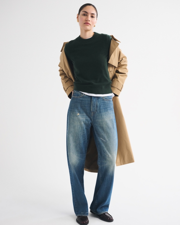 100% Cashmere Crew Sweater, Deep Green view 2