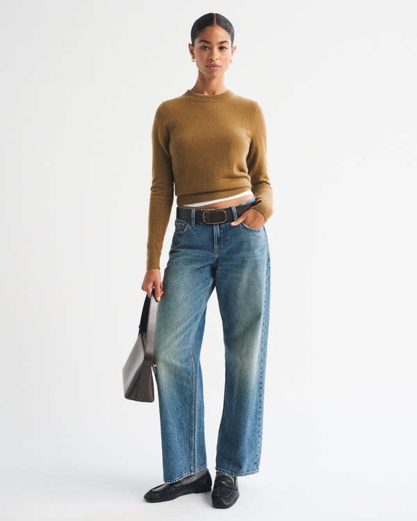 100% Cashmere Crew Sweater, Brown view 2