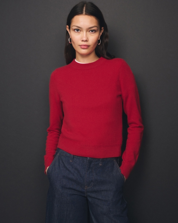 100% Cashmere Crew Sweater, Vivid Red view 1