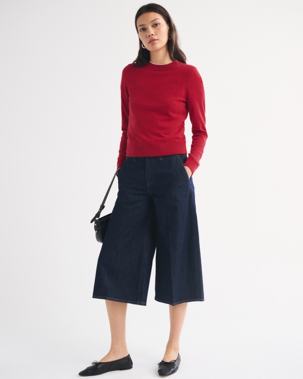 100% Cashmere Crew Sweater, Vivid Red view 2