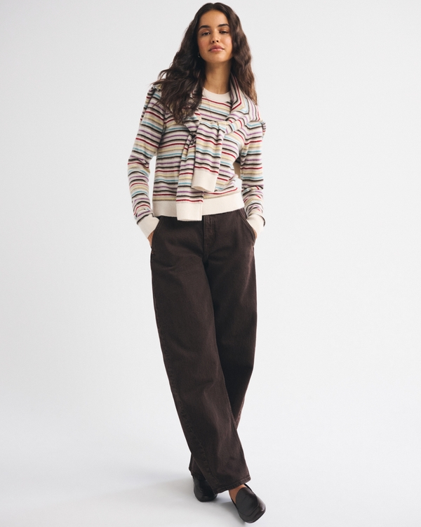 100% Cashmere Crew Sweater, Multicolor Stripe view 2
