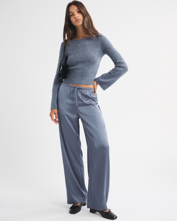 Airspun Cotton-Blend Slash Sweater, Blue Gray view 2