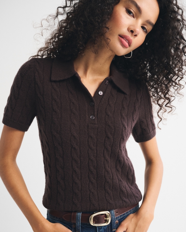 Merino Wool-Blend Cable Polo by Abercrombie & Fitch