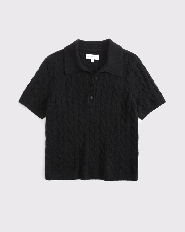 Merino Wool-Blend Cable Short Sleeve Polo