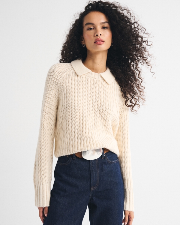 Airspun Cotton-Blend Collared Sweater