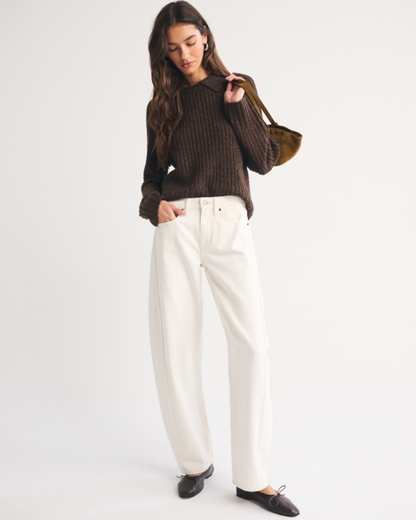 Airspun Cotton-Blend Collared Sweater, Dark Brown view 2