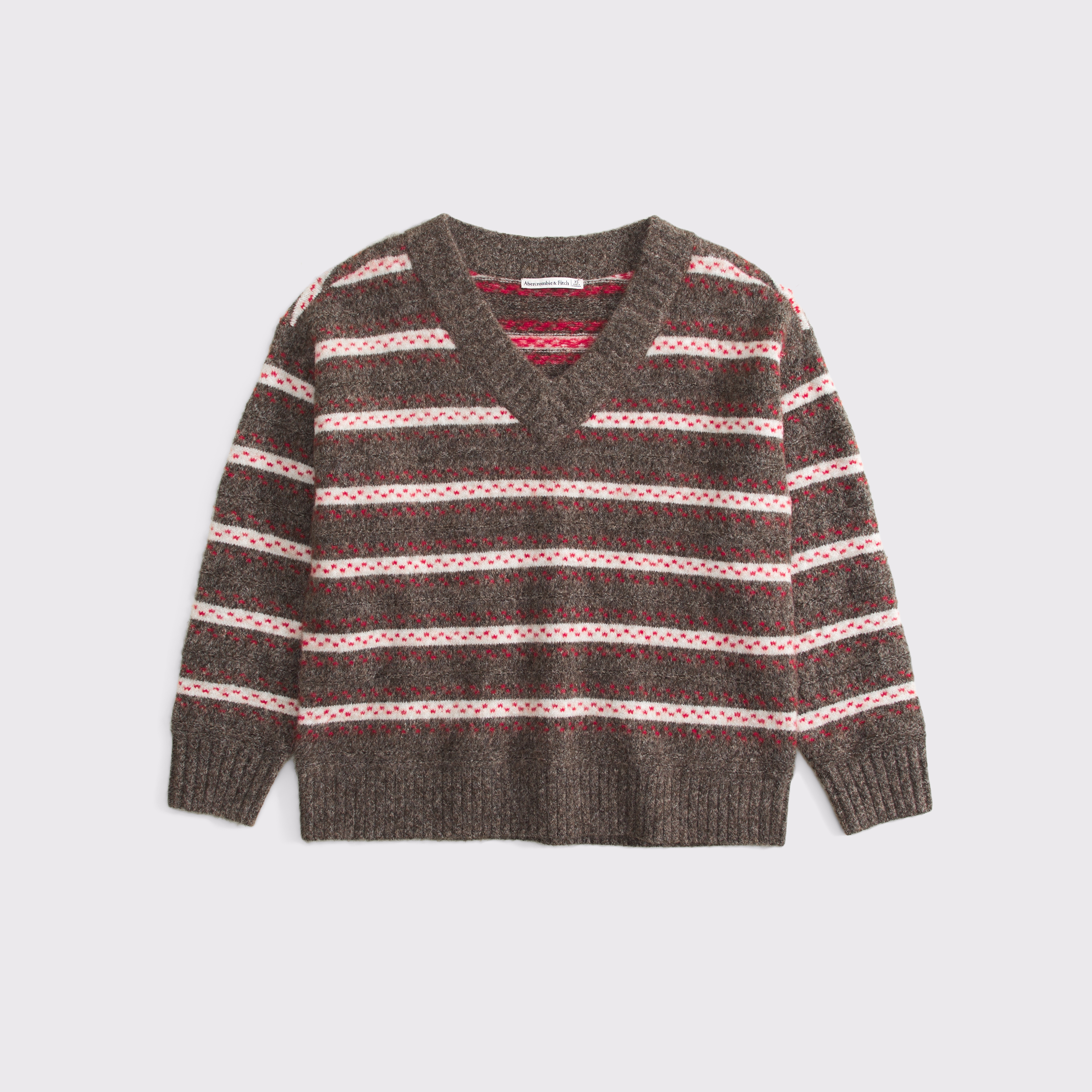 Женский свитер Abercrombie & Fitch Wool-Blend V-Neck Dad, цвет: Коричневый полосатый