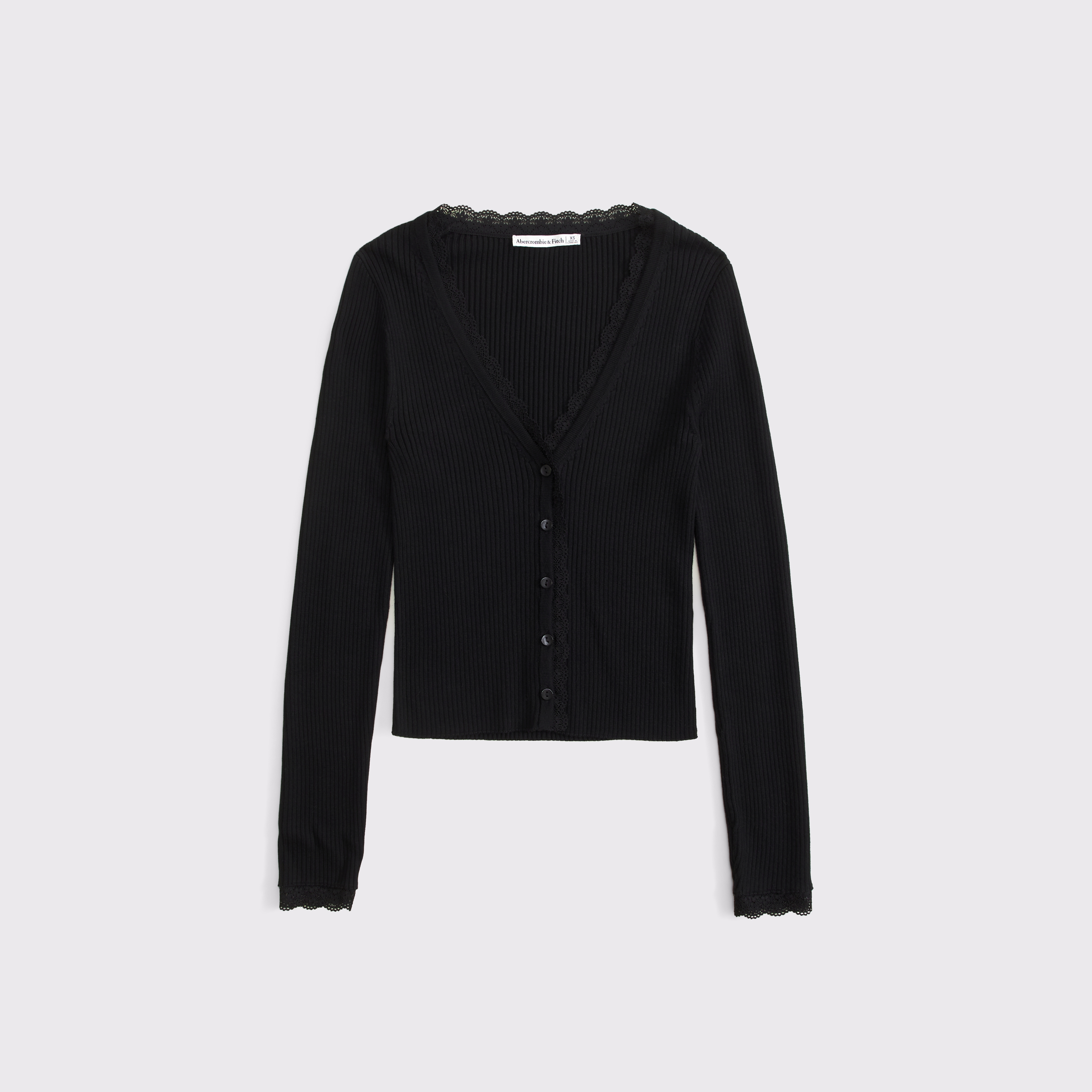 Женский кардиган Abercrombie & Fitch Lace-Trim Rib, цвет: Чёрный