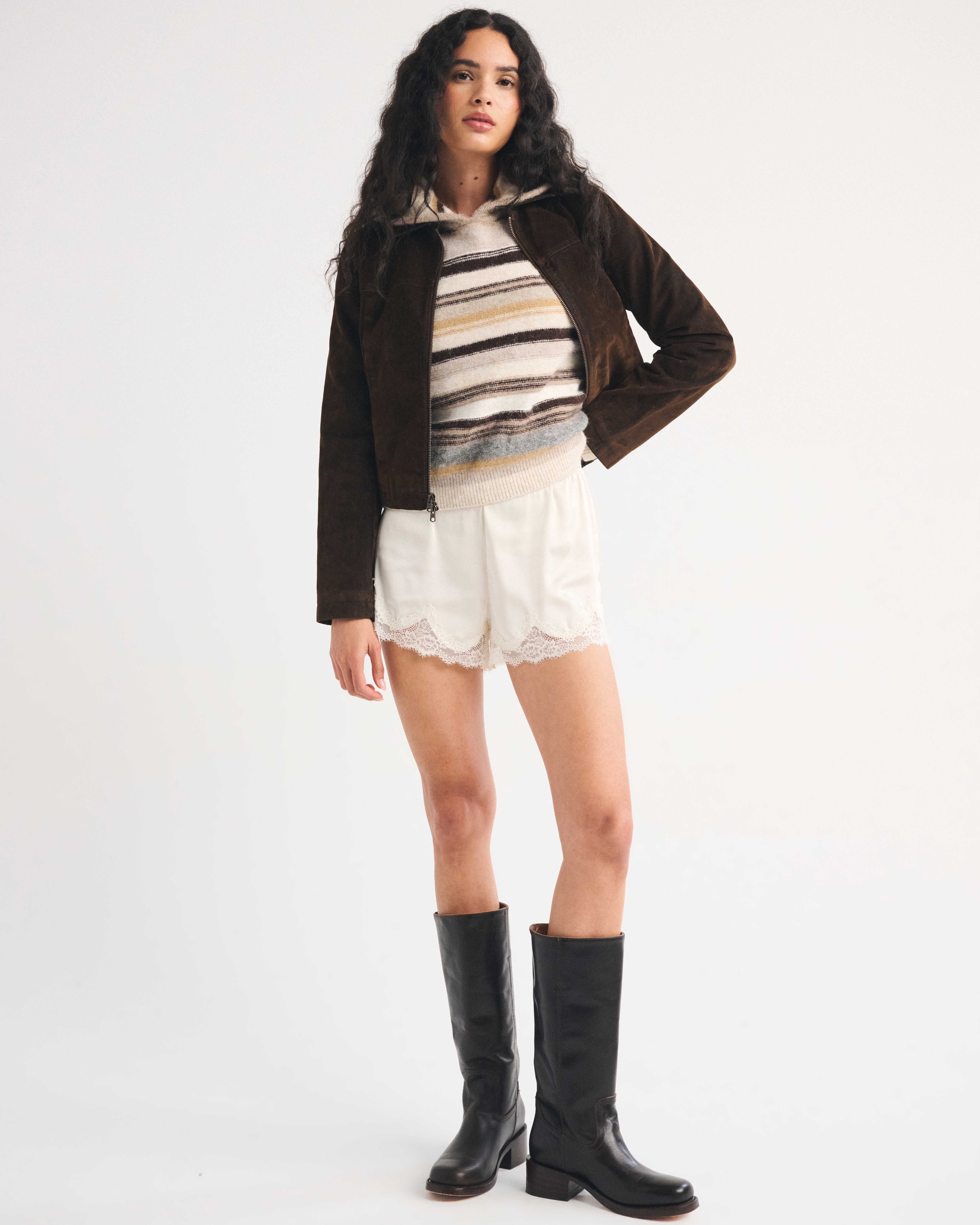 Женское худи Abercrombie & Fitch Wool-Blend Popover, цвет: Коричневый полосатый — фото 3