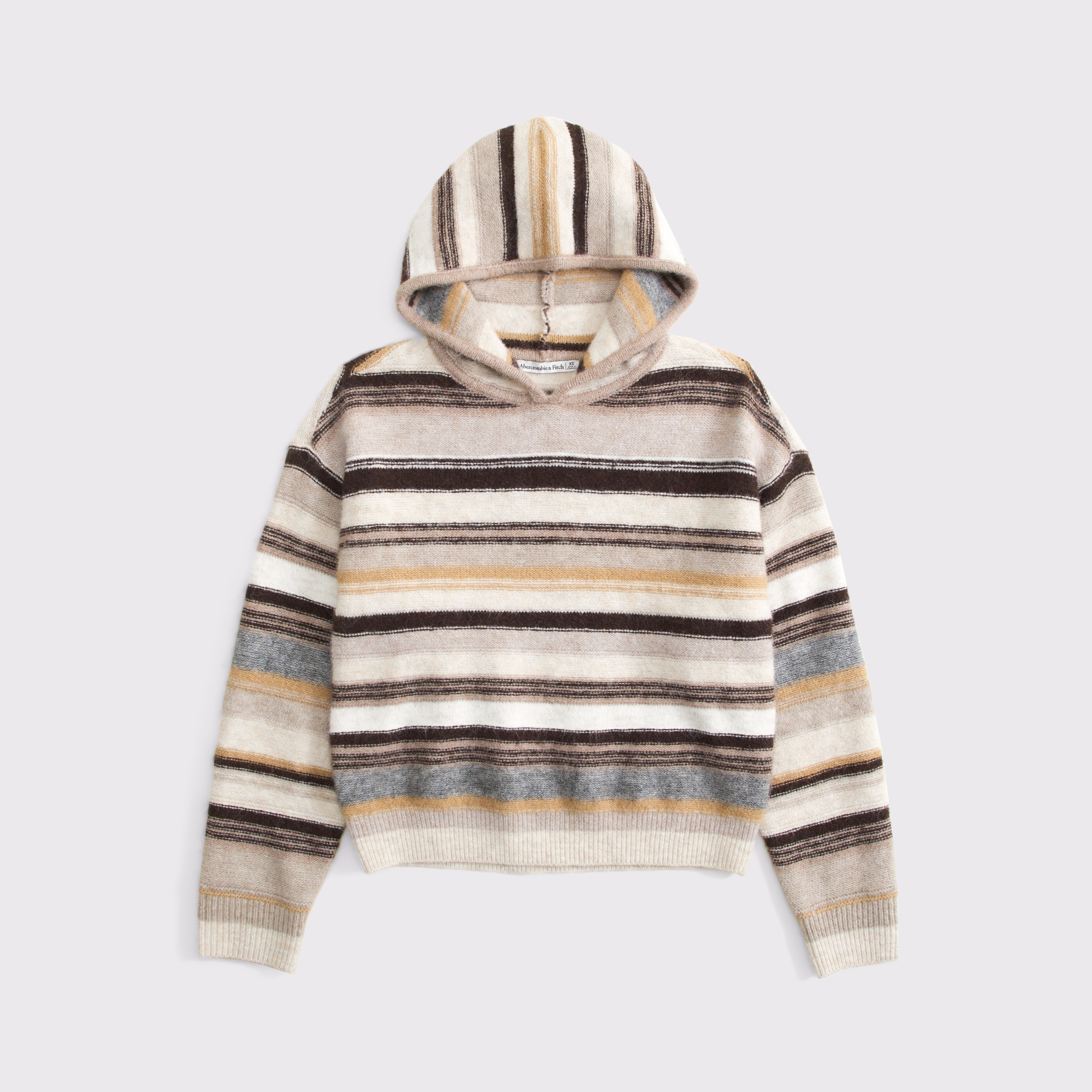Женское худи Abercrombie & Fitch Wool-Blend Popover, цвет: Коричневый полосатый — фото 1