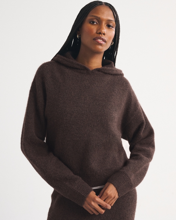 Wool-Blend Popover Hoodie, Dark Coffee view 1