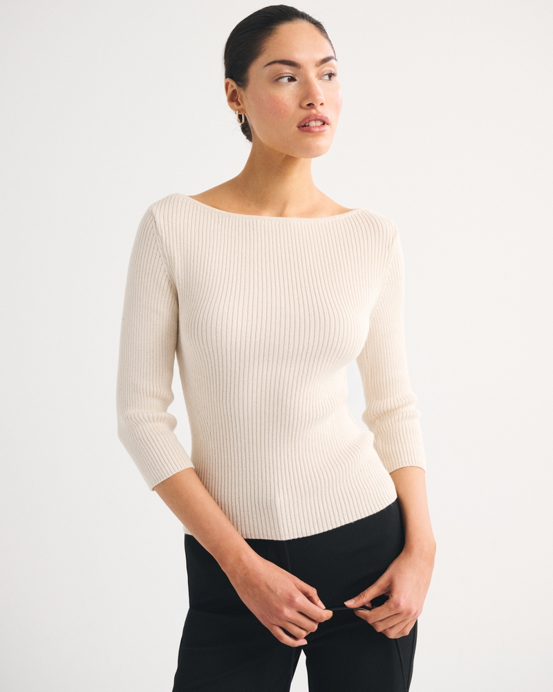 3/4 Sleeve Slash Neck Sweater - thumbnail 7