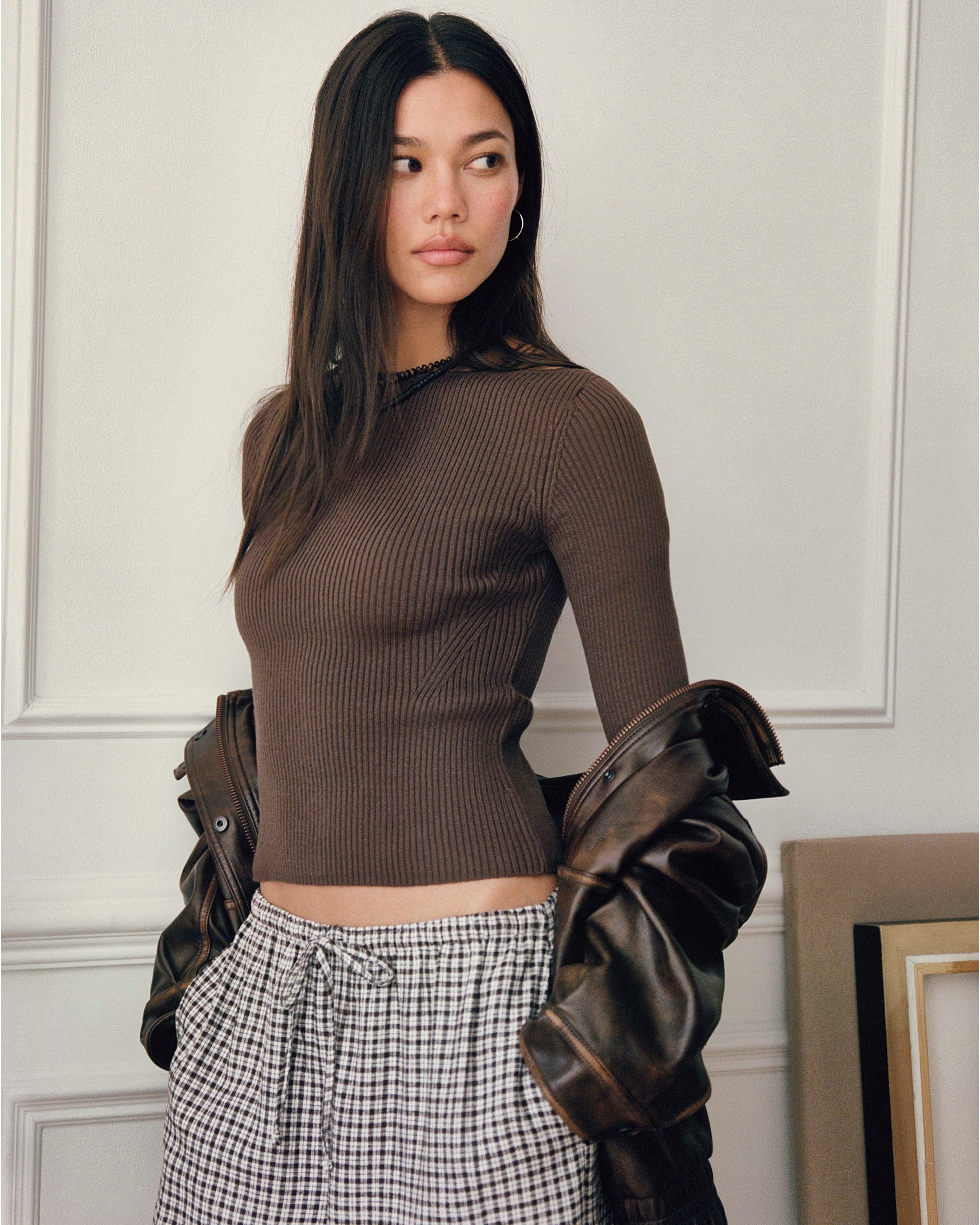 Женский свитер Abercrombie & Fitch 3/4 Sleeve Slash Neck, цвет: Коричневый — фото 2