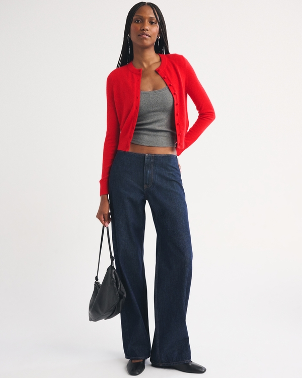 100% Cashmere Shrunken Cardigan, Vivid Red view 2