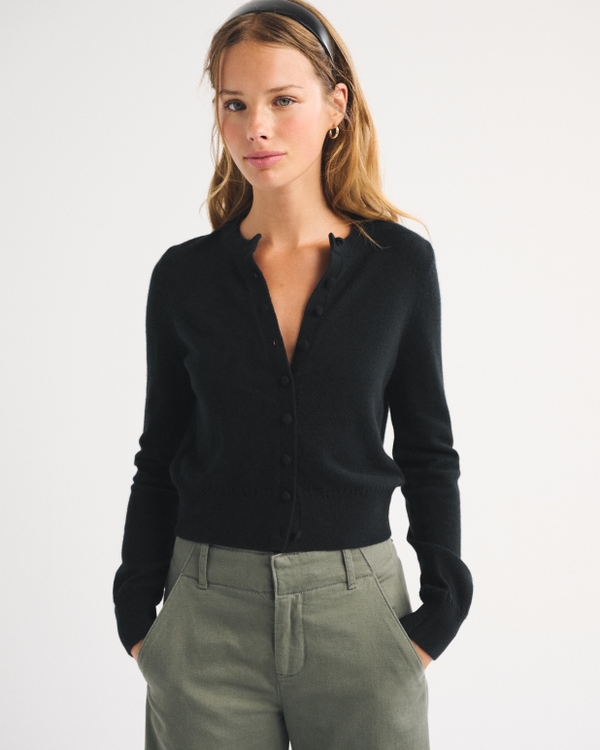 100% Cashmere Cardigan, Black view 1