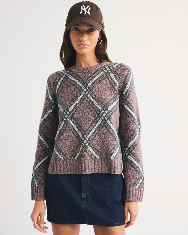 A&F Madeline Crew Sweater, Brown Pattern view 1
