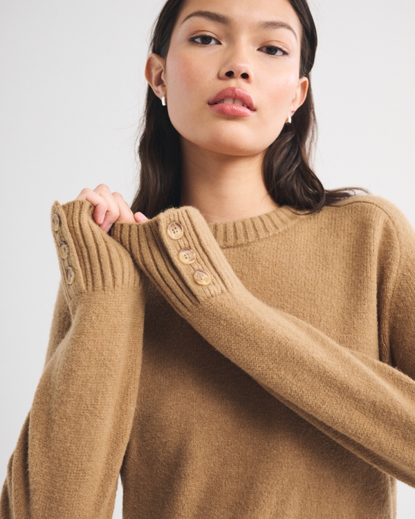 A&F Madeline Crew Sweater, Camel view 1