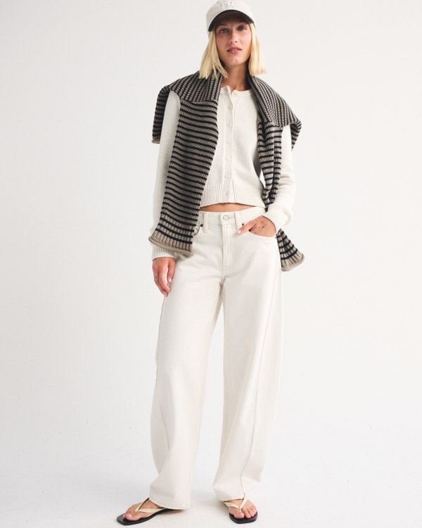 100% Cotton Shrunken Crew Cardigan, Cream view 2