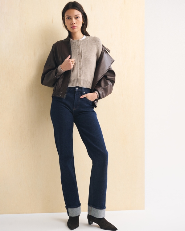 100% Cotton Shrunken Crew Cardigan, Sand view 2