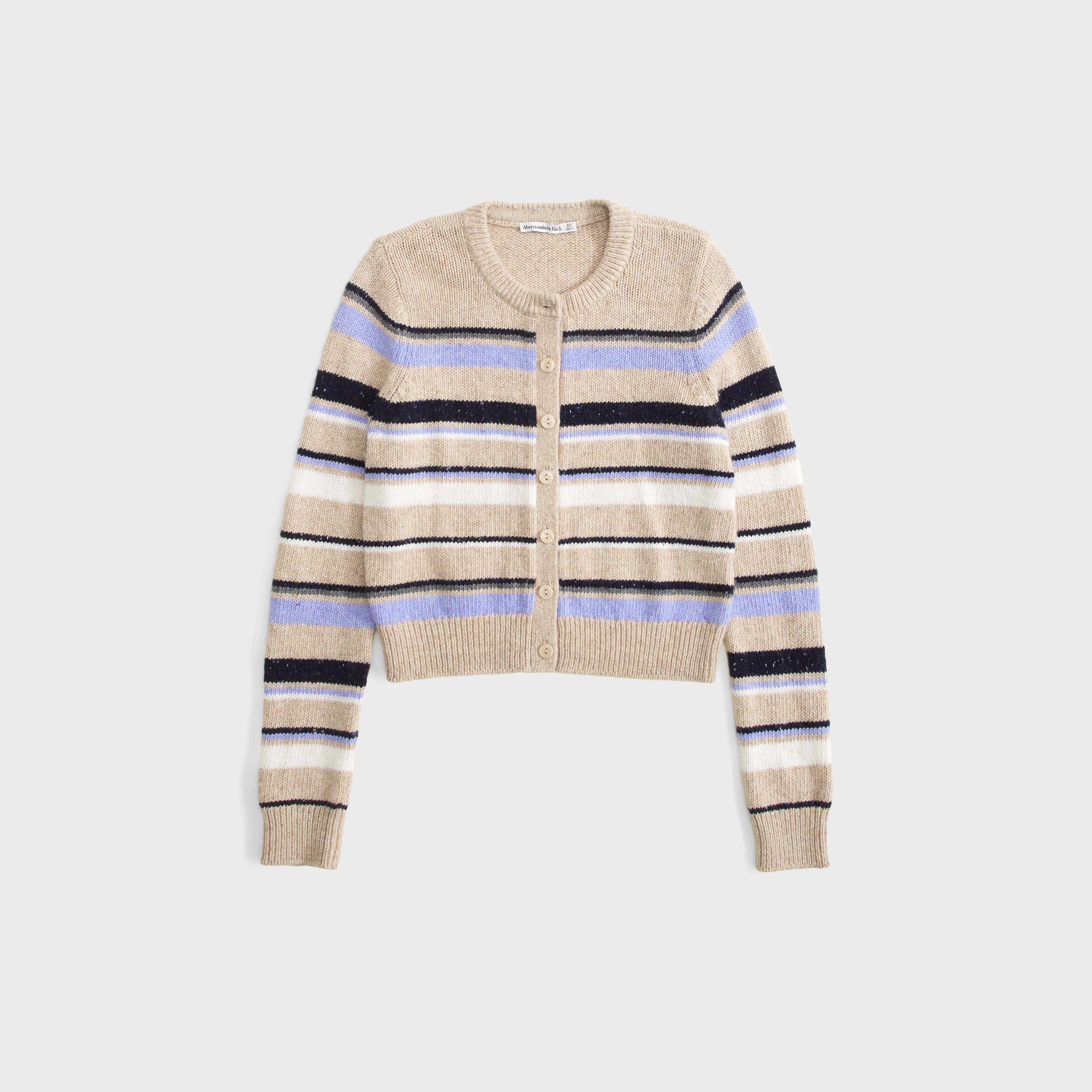 Женский кардиган Abercrombie & Fitch Wool-Blend Shrunken Crew, цвет: Коричневый полосатый — фото 1