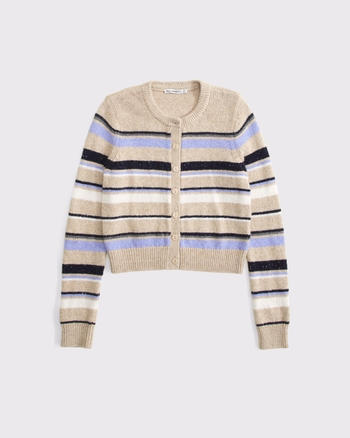Wool-Blend Shrunken Crew Cardigan