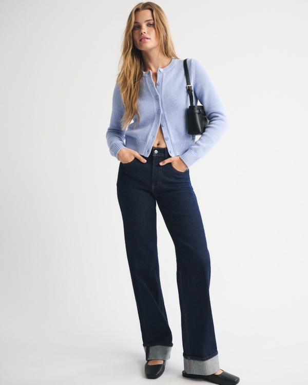 100% Cotton Shrunken Crew Cardigan, Periwinkle view 2