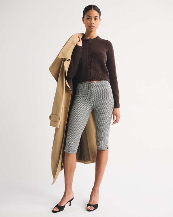 100% Cotton Shrunken Crew Cardigan, Dark Coffee view 2