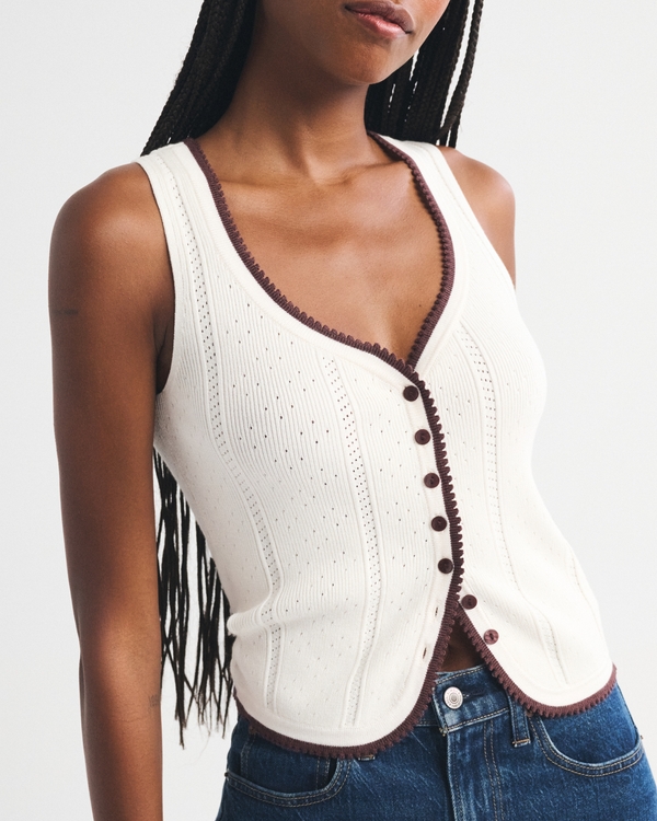 Pointelle Button-Through Sweater Tank