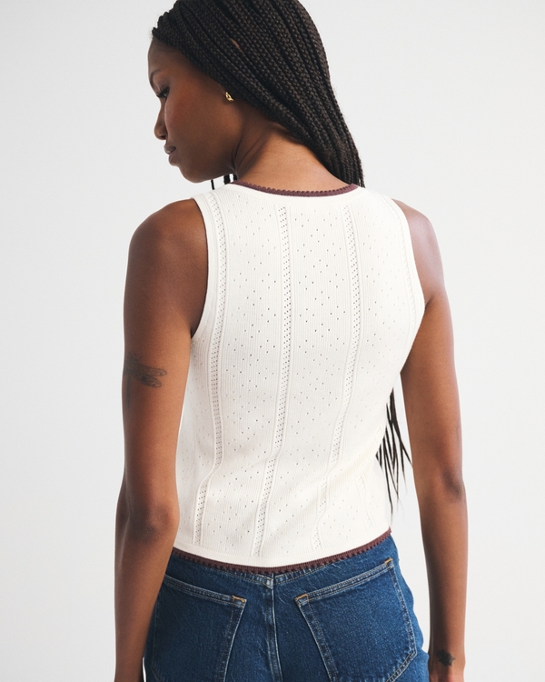 Pointelle Button-Through Sweater Tank