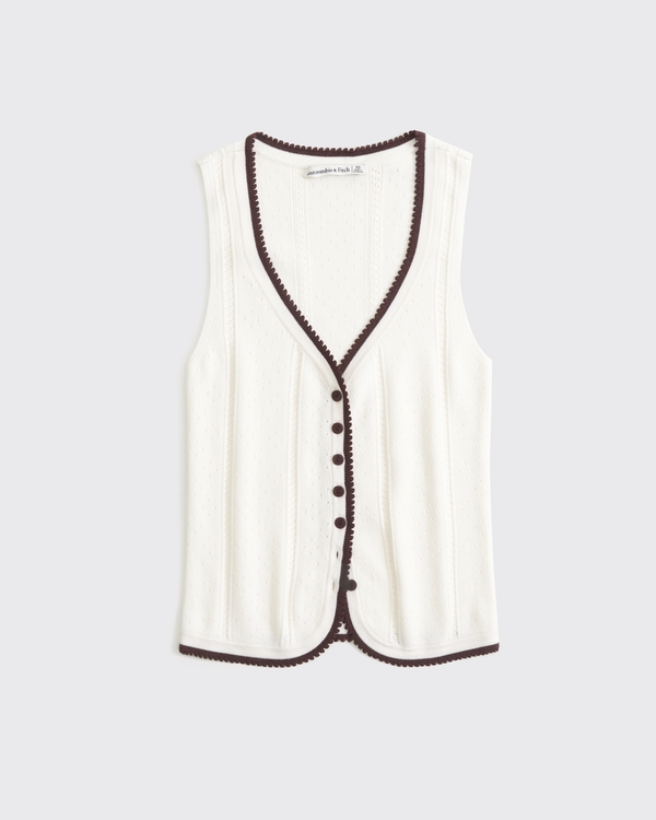 Pointelle Button-Through Sweater Tank