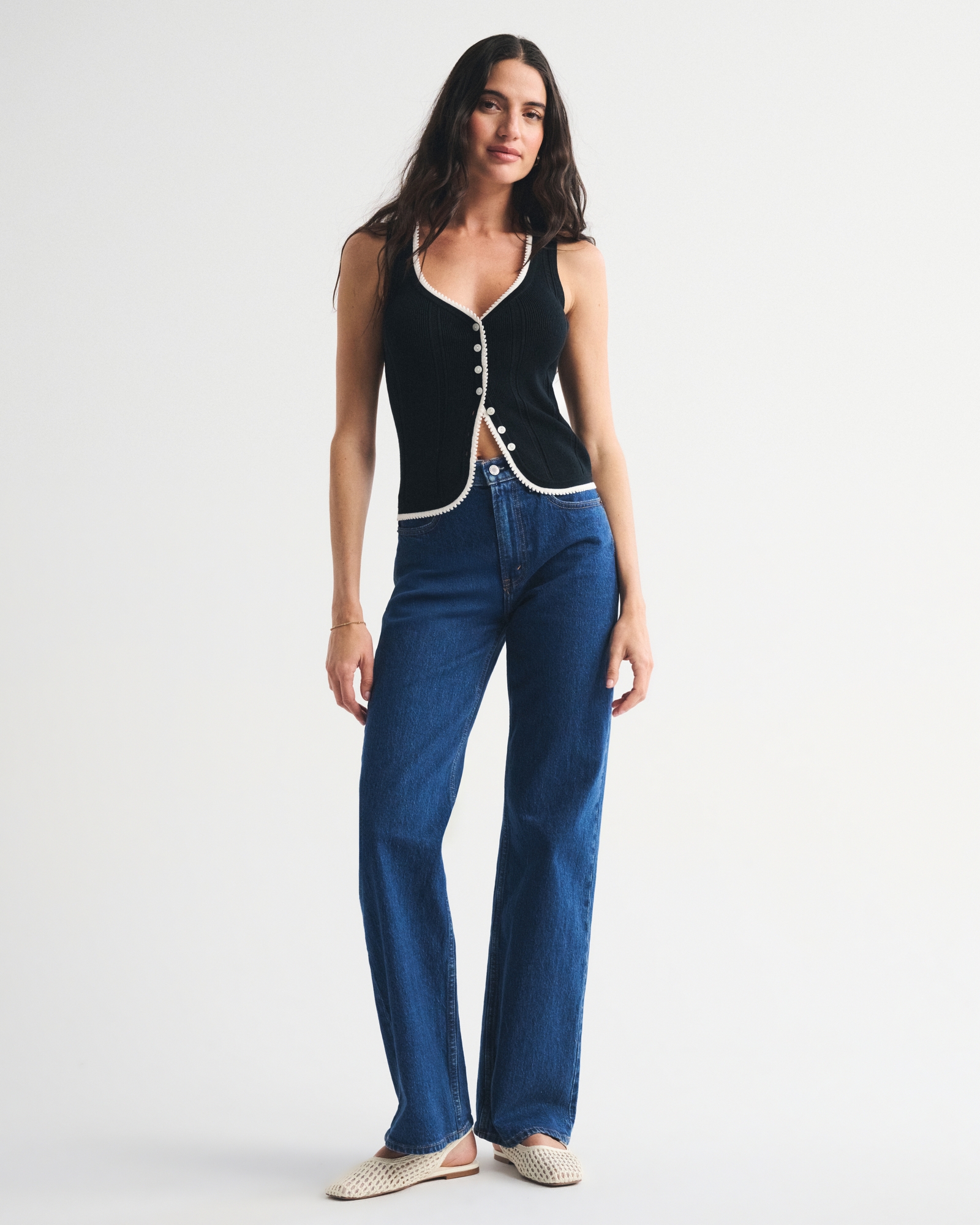 Pointelle Button-Through Sweater Tank