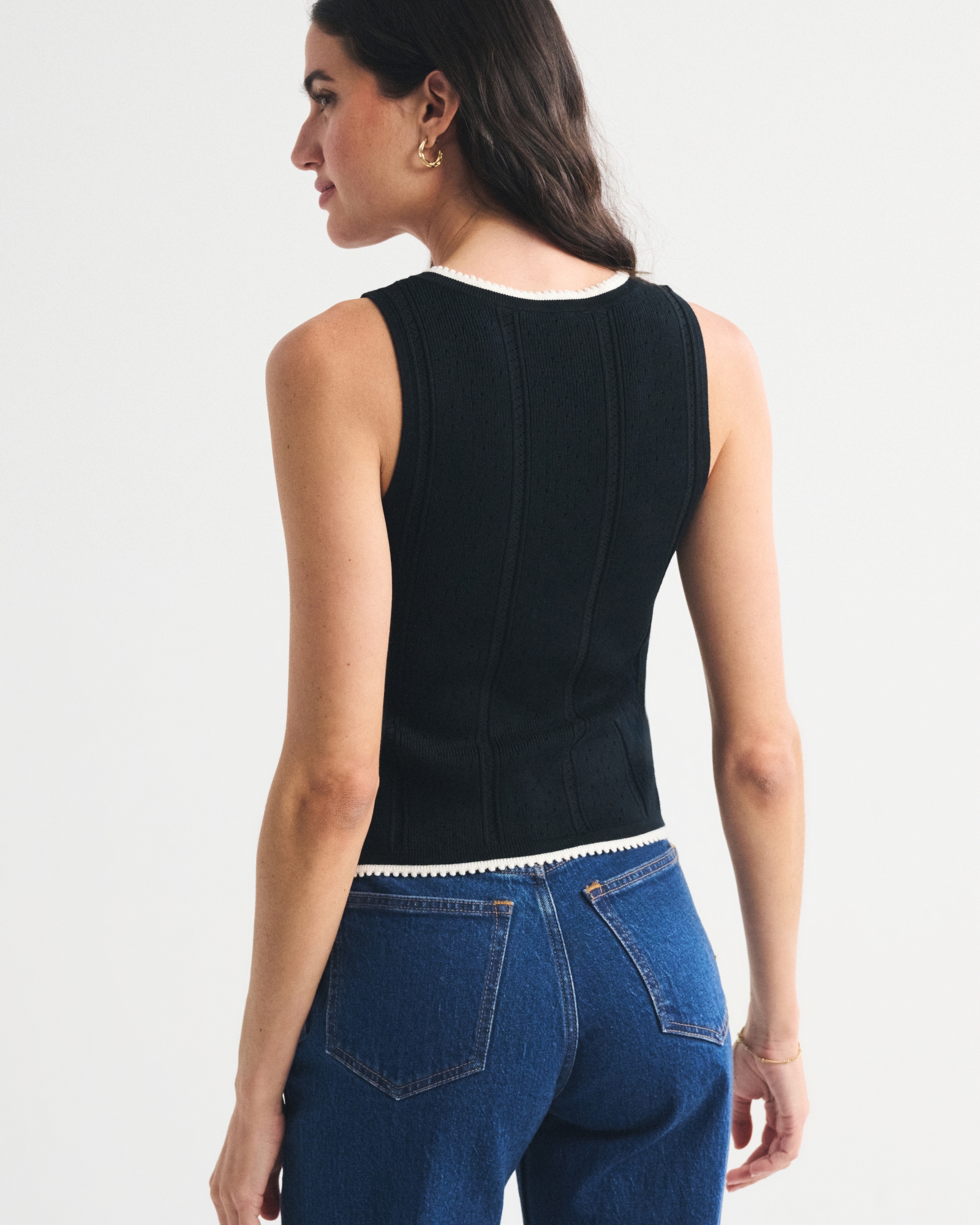 Pointelle Button-Through Sweater Tank